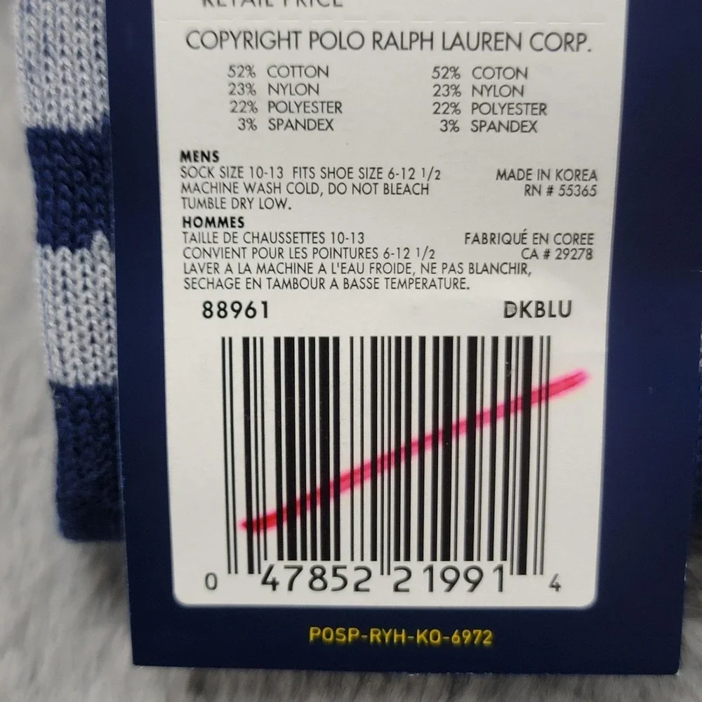 Polo Ralph Lauren Socks Mens 10-13 Blue Hawaii Island Map Eagle Mid Calf Cotton